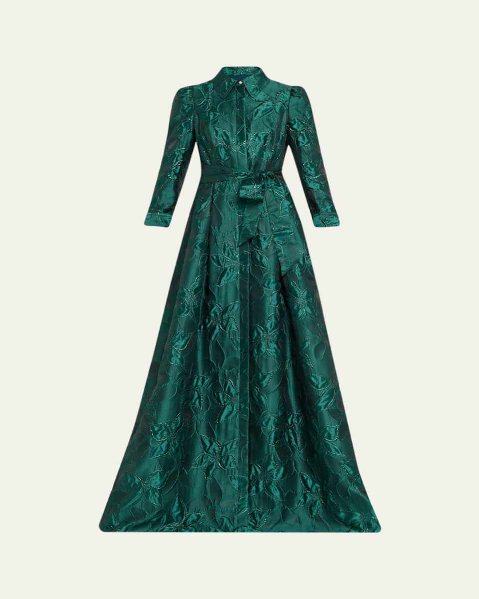 Metallic Jacquard Floral Shirt Gown